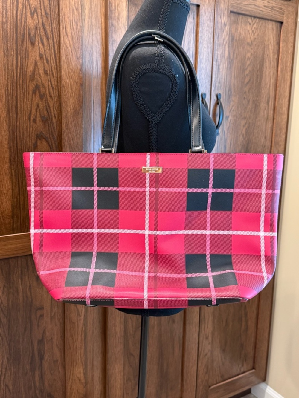 Kate Spade Pink and Black Plaid Tote